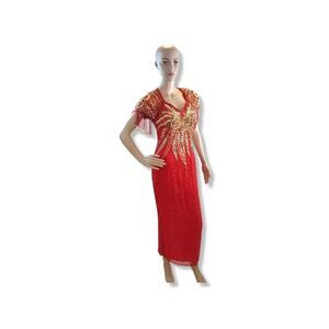 LEMONDE FASHIONS  Women's Vintage Sequin Dress Red Gold. Size 4.
